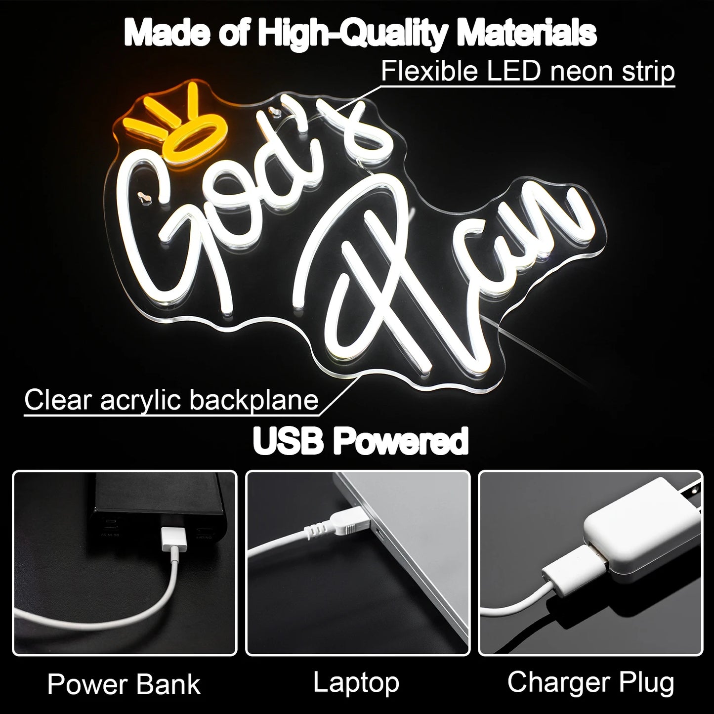 God's Plan Letter 5V Mini USB LED Neon Sign - Budget Friendly