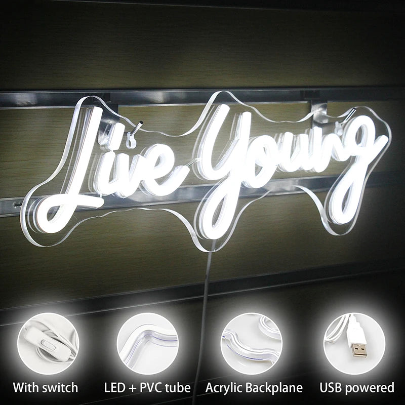 Live Young – LED-Neon-Schriftzug (5 V USB)
