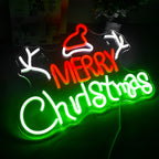 MERRY Christmas – Weihnachtsmütze und Geweih – LED-Neonschild (5 V USB)