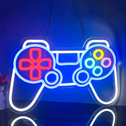 A vibrant LED neon sign featuring the word "Gamer" in bold, uppercase letters.