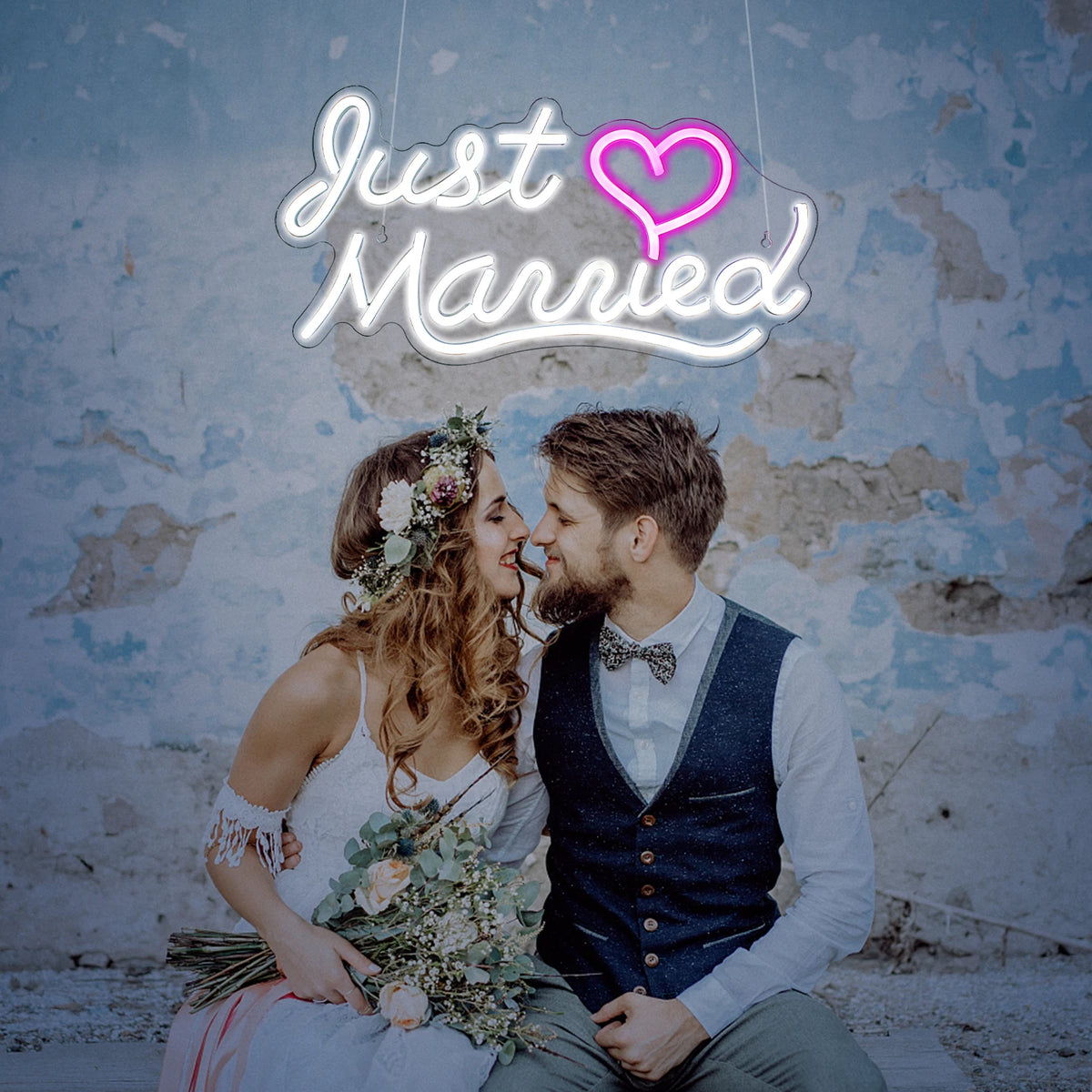 Just Married – Herz – LED-Neonschild (5 V USB)