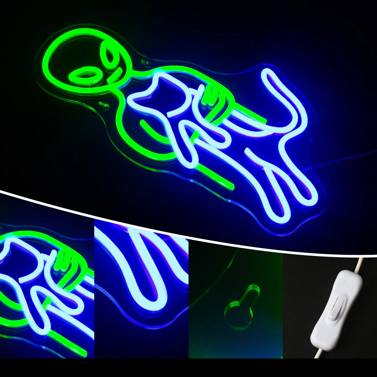 Grüner Außerirdischer – LED-Neonschild (5 V USB)