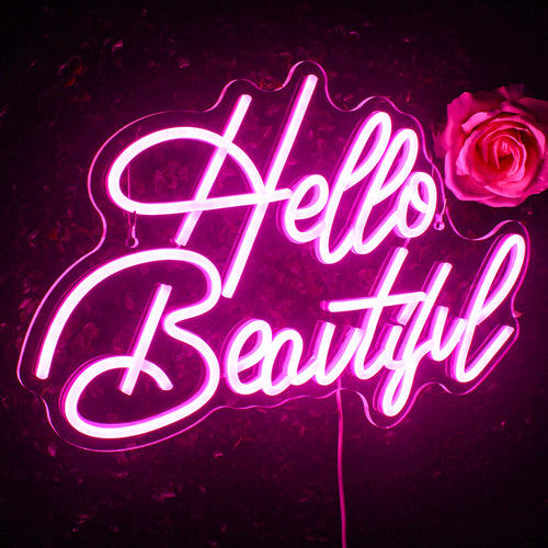 Hello Beautiful – Schreibschrift – LED-Leuchtschild (5 V USB)