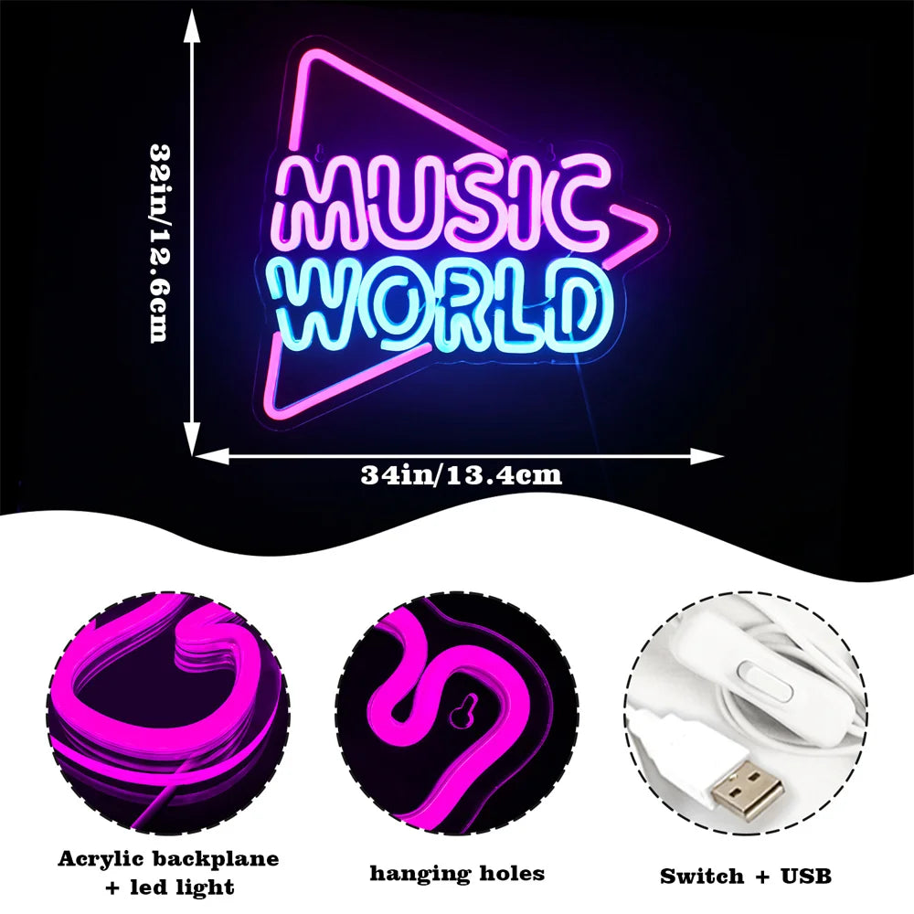 Music World 5V Mini USB  LED Neon Sign - Budget Friendly