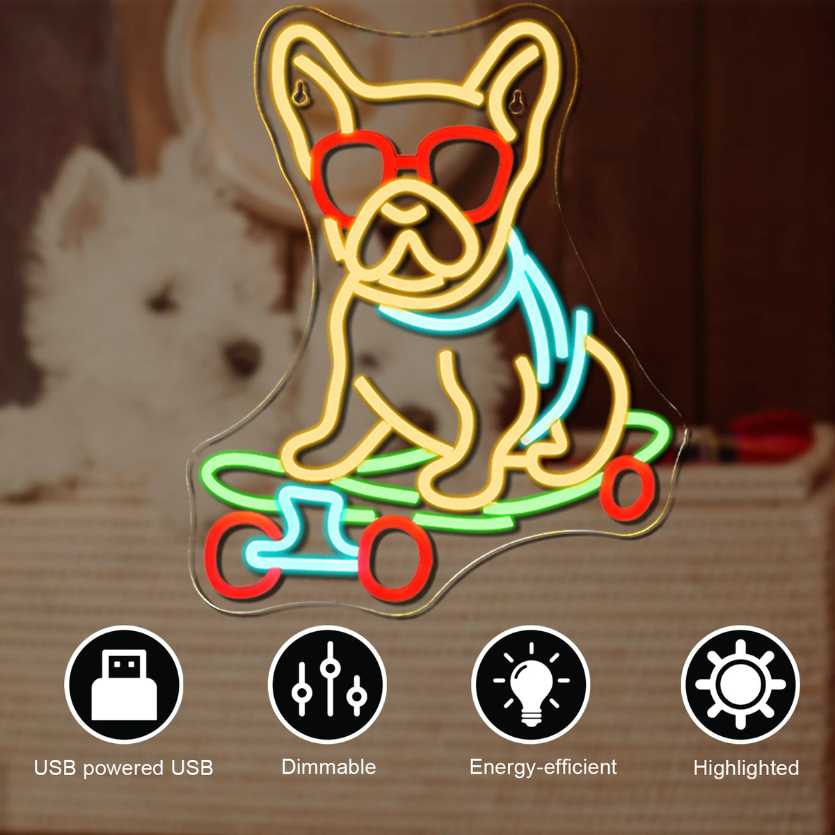 Skateboard Dog 5V USB LED Neon Sign - Budget Friendly