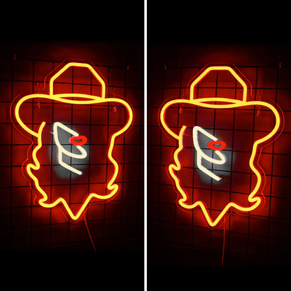 Cowboy Girl Hats 5V Mini USB LED Neon Sign - Budget Friendly