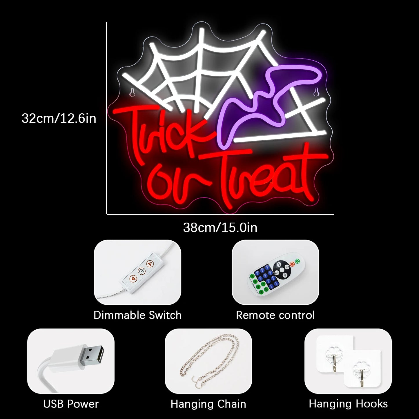 Trick Or Treat Halloween 5V Mini USB LED Neon Sign - Budget Friendly