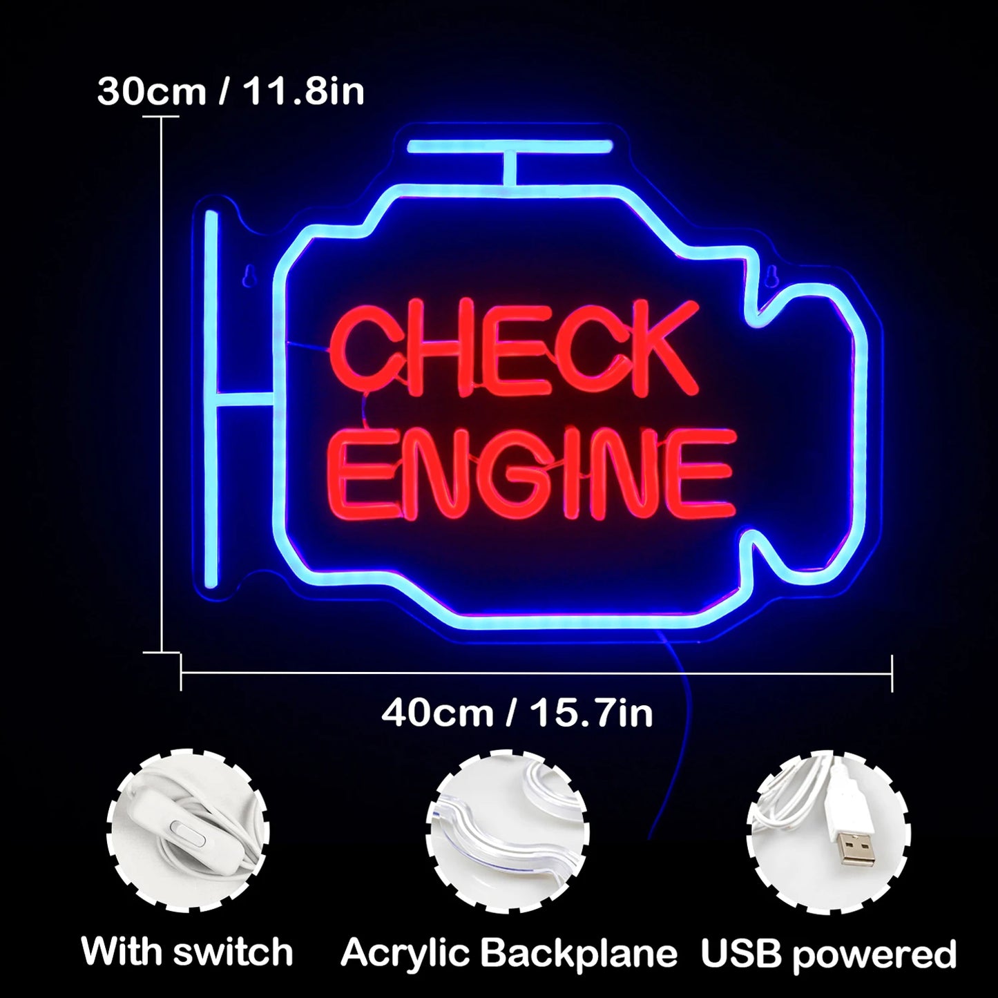 Check Engine 5V Mini USB LED Neon Sign - Budget Friendly