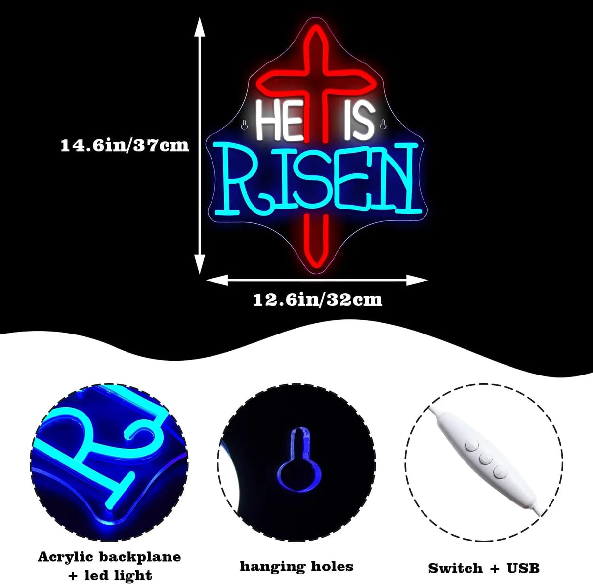 He Is Risen 5V USB LED Neon Sign - Budget Friendly