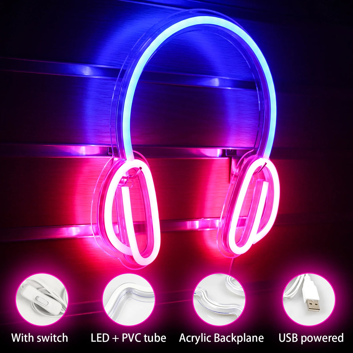 Kopfhörer – LED-Neonschild (5 V USB)