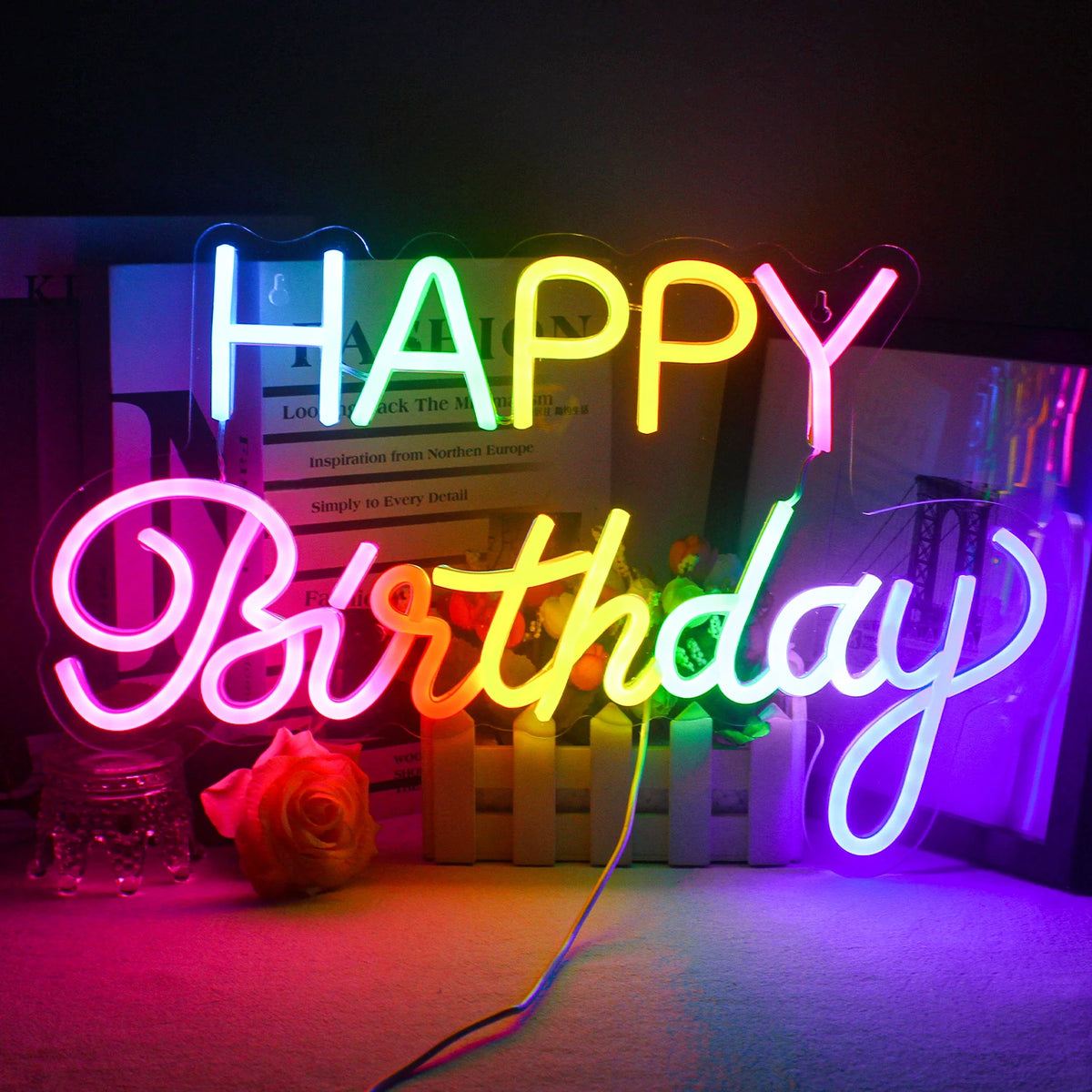 Led Happy Birthday Colour 5V USB LED Neon Sign - Budget Friendly