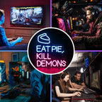 EAT PIE, KILL DEMONS – Kuchenstück – LED-Leuchtschild (5 V USB)