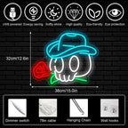 Cowboy-Totenkopf und Rose – LED-Neonschild (5 V USB)
