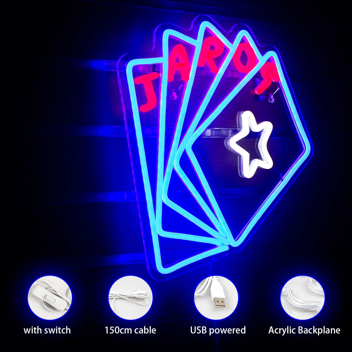 TAROT – Karten und Stern – LED-Neonschild (5 V USB)