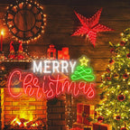 Merry Christmas – Weihnachtsbaum und Stern – LED-Neonschild (5 V USB)