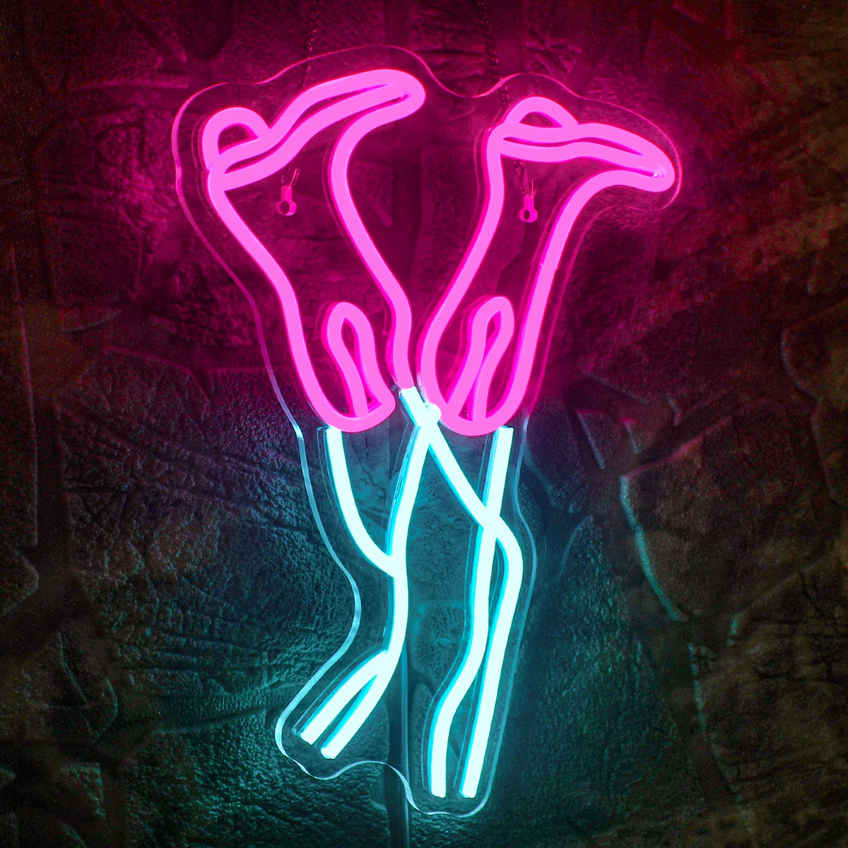 Das Bild zeigt ein leuchtendes LED-Neonschild in Form eines Cowboystiefels.