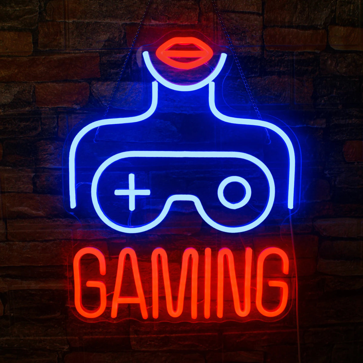 Das Bild zeigt ein leuchtendes LED-Neonschild, das für weibliche Gamer entwickelt wurde.