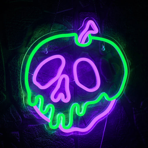 Apfel mit Totenkopfmotiv – LED-Neonschild (5 V USB)