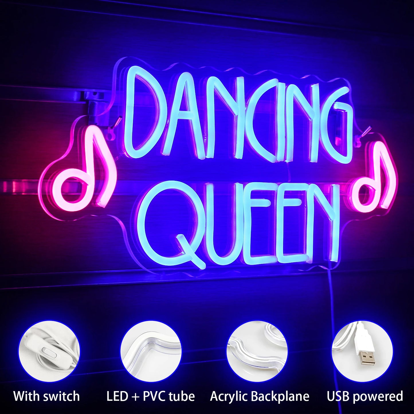 Dancing Queen 5V Mini USB LED Neon Sign - Budget Friendly