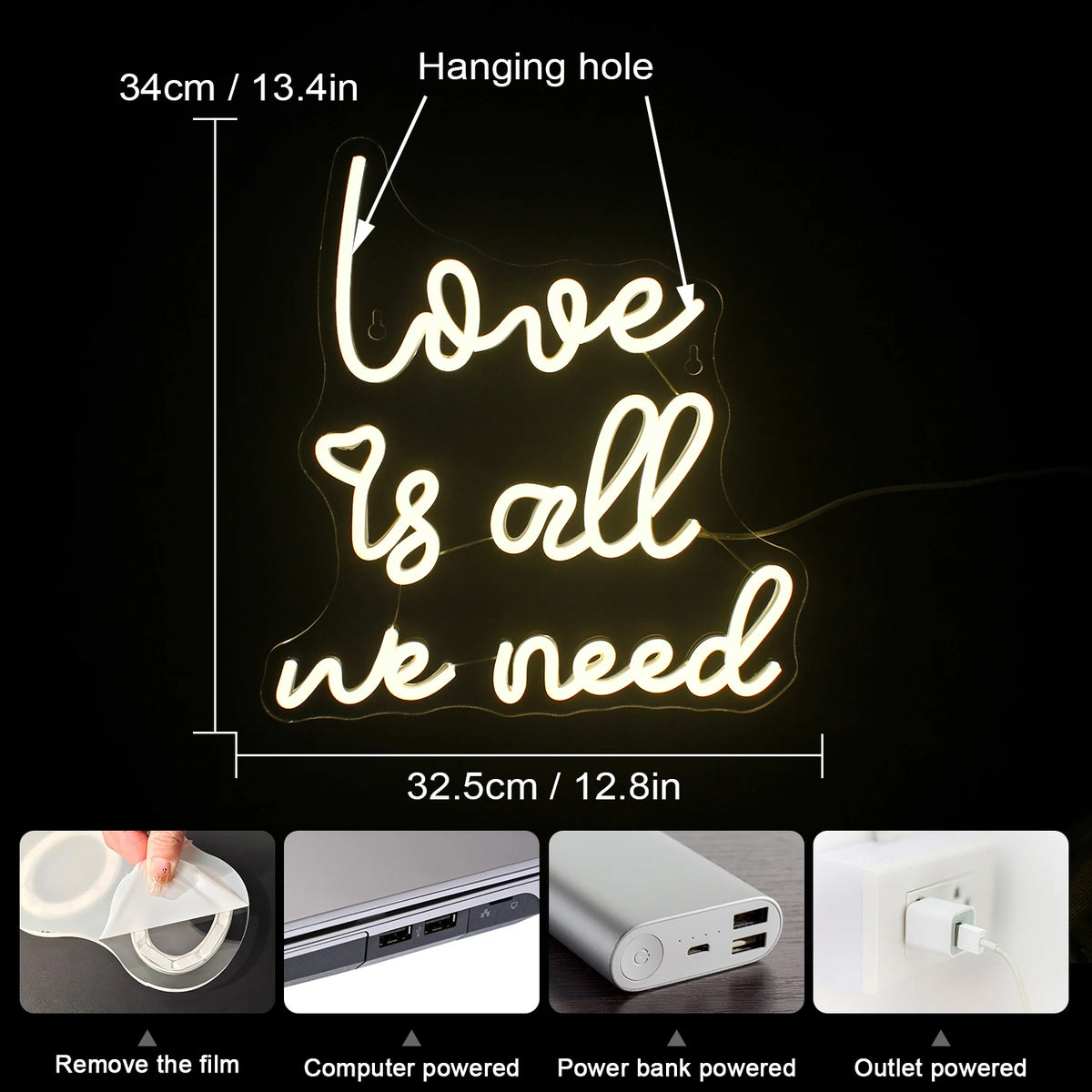Love is all we need – LED-Neon-Schriftzug (5 V USB)