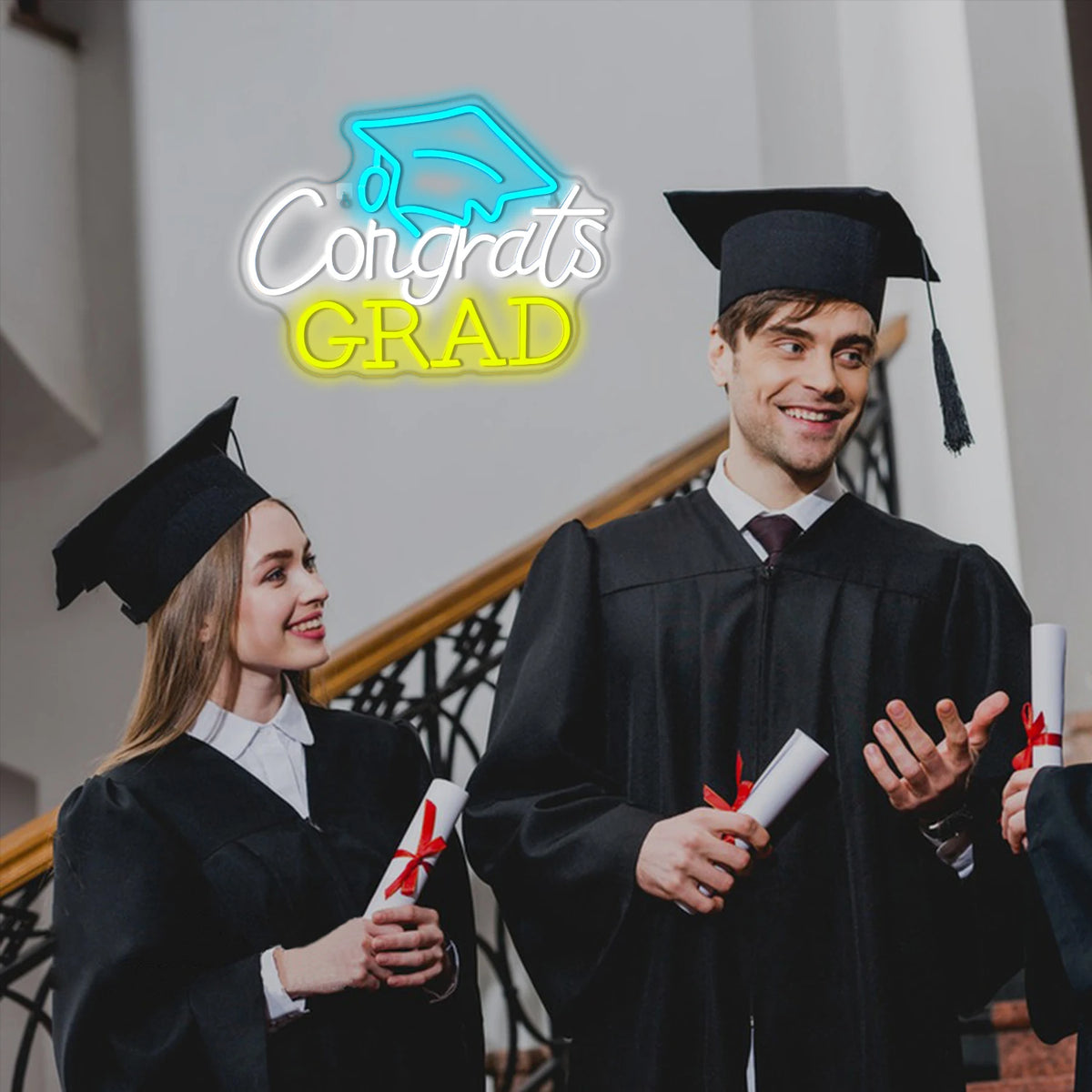 Congrats GRAD – Absolventenhut – LED-Neonschild (5 V USB)