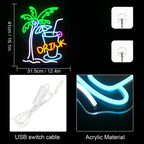 DRINK – Palme und Cocktail – LED-Leuchtschild (5 V USB)