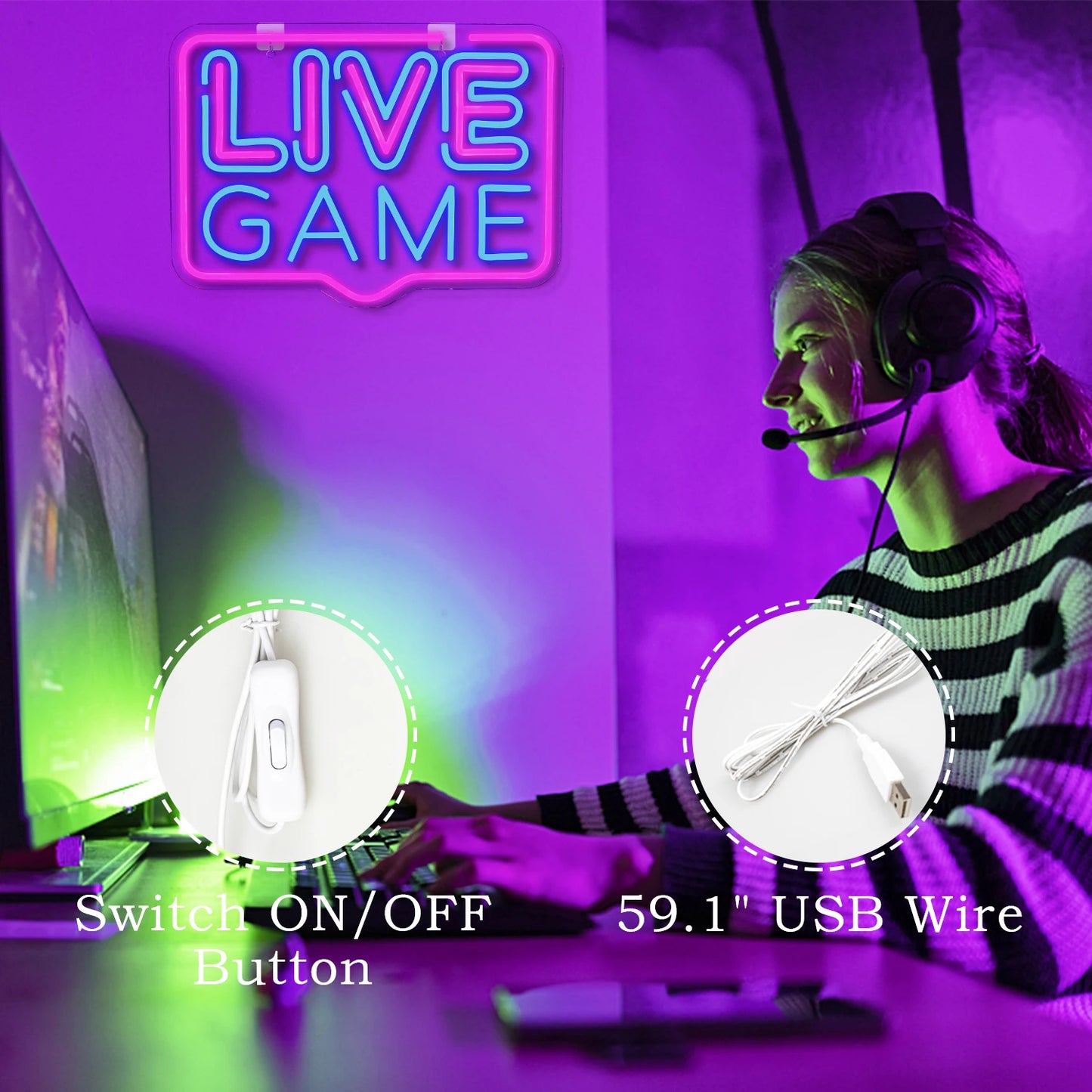 Live Game 5V Mini USB LED Neon Sign - Budget Friendly