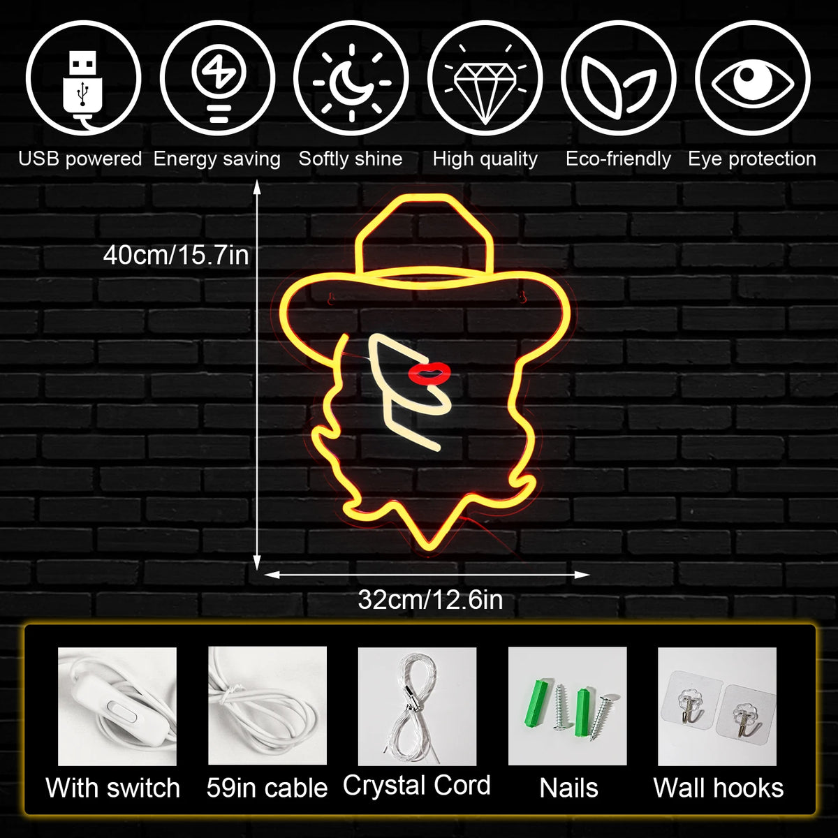 Cowgirlhüte – LED-Neonschild (5 V USB)