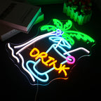 DRINK – Palme und Cocktail – LED-Leuchtschild (5 V USB)