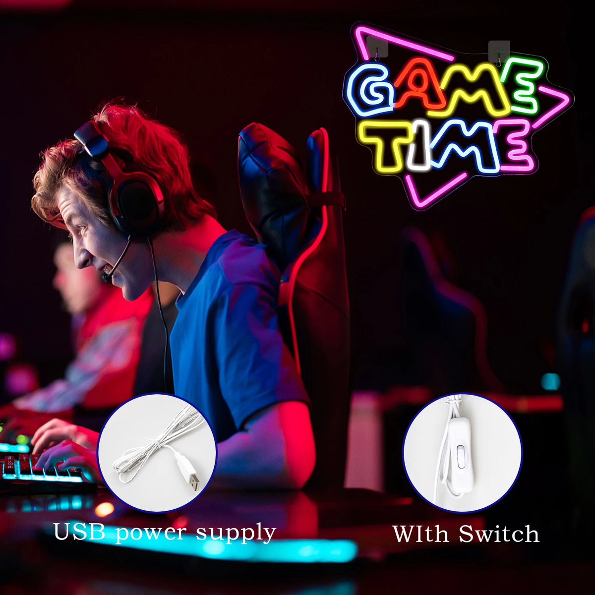 GAME TIME – Dreieck – LED-Neonschild (5 V USB)
