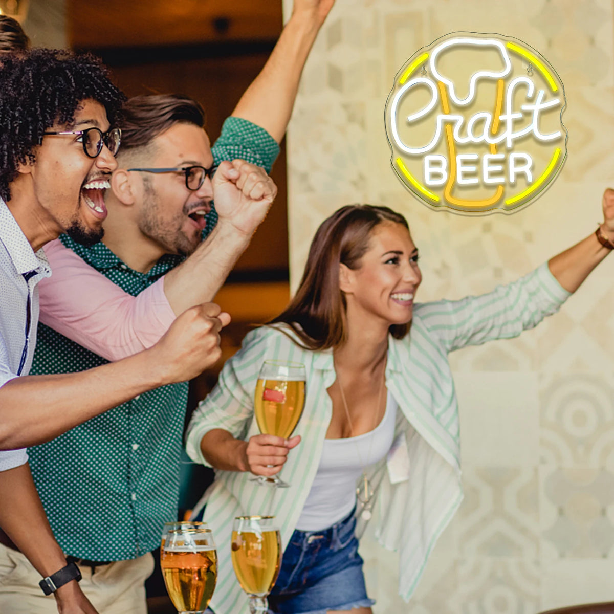 Craft BEER – Bierglas mit rundem Rand – LED-Leuchtschild (5 V USB)