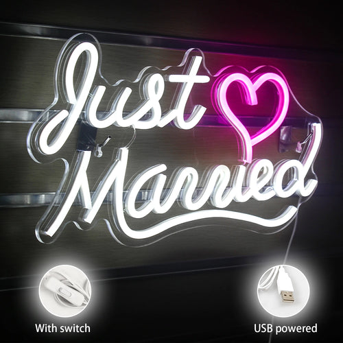 Just Married – Herz – LED-Neonschild (5 V USB)