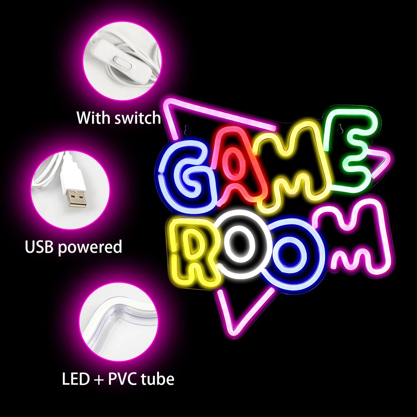 Game Room 5V Mini USB LED Neon Sign - Budget Friendly