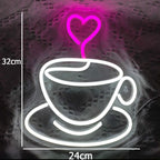Kaffeetasse und Herz – LED-Leuchtschild (5 V USB)