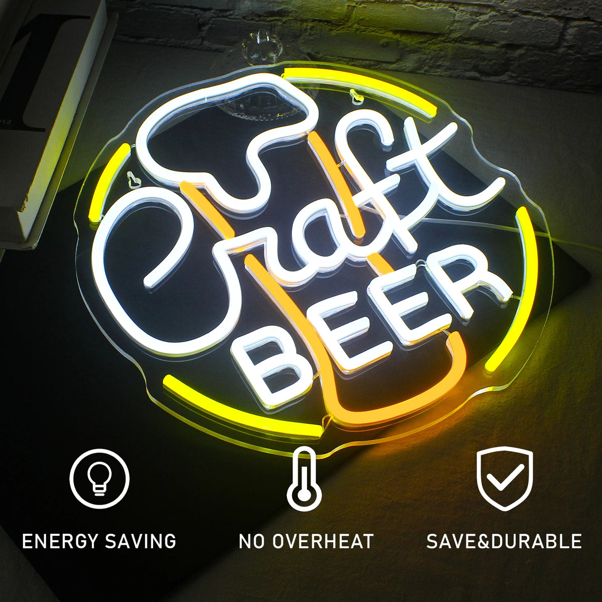 Craft BEER – Bierglas mit rundem Rand – LED-Leuchtschild (5 V USB)