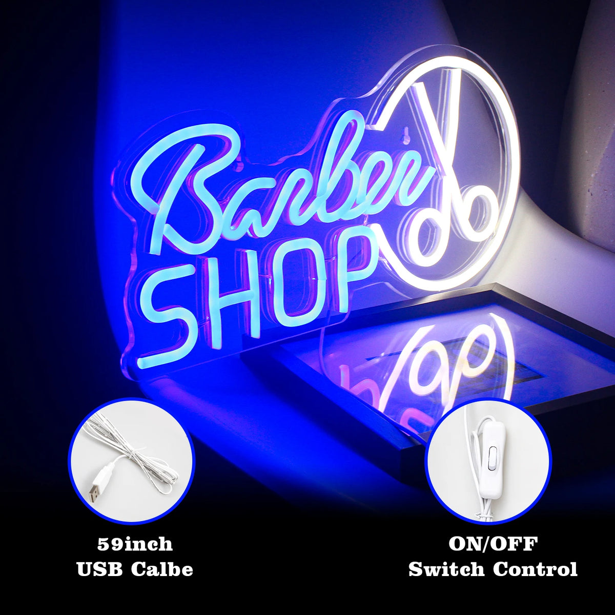 Barber SHOP – Schere im Kreisumriss – LED-Leuchtschild (5 V USB)