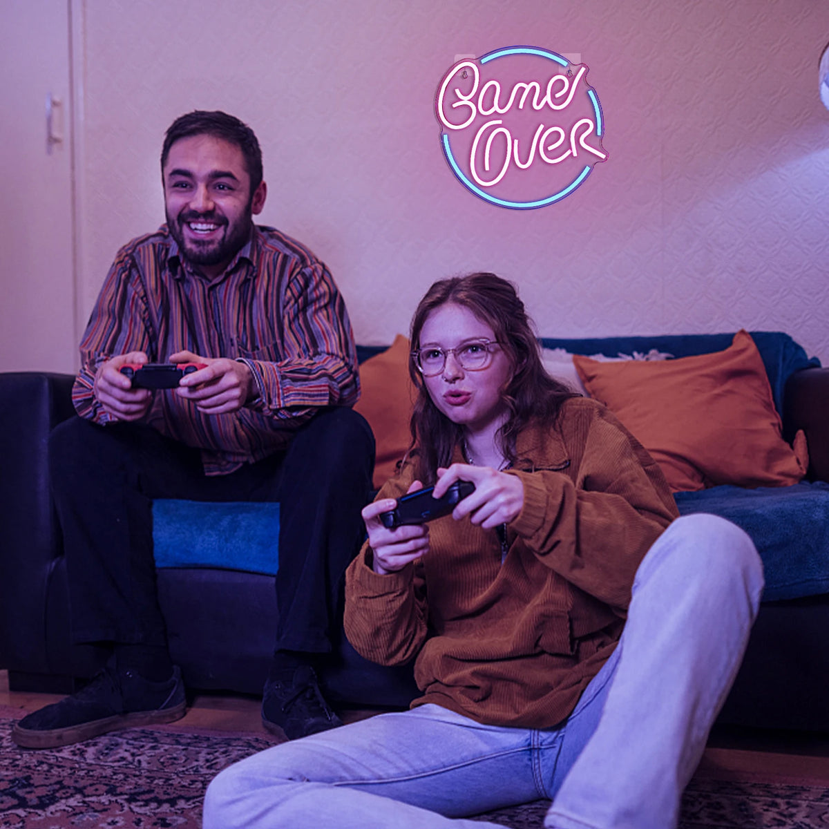 Game Over – Runde Umrandung – LED-Neonschild (5 V USB)