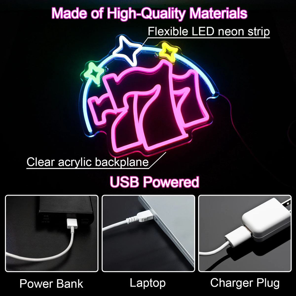 777 – Sterne – LED-Neonschild (5 V USB)