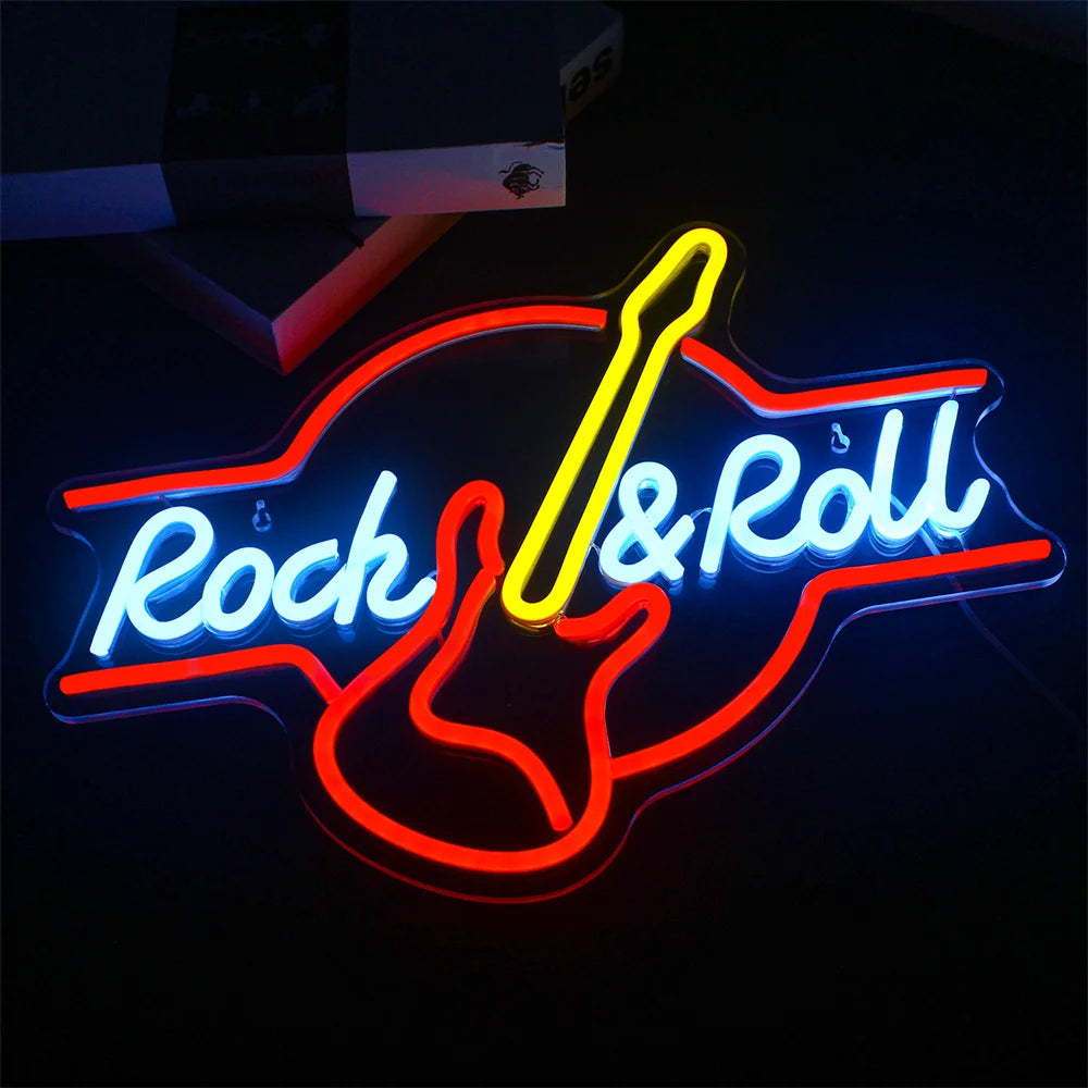 Guitar Rock & Roll 5V USB LED Neon Sign - Budget Friendly