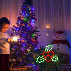 Stechpalme mit Beeren – LED-Neonschild (5 V USB)