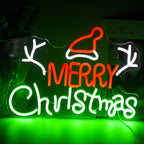 Ein leuchtendes LED-Neonschild mit dem Wort „Weihnachten“ in stilvoller Schreibschrift.