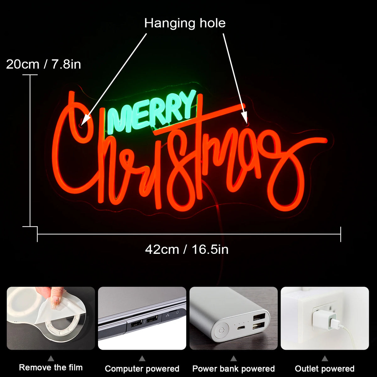 Merry Christmas – LED-Neon-Schriftzug (5 V USB)