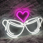 Kaffeetasse und Herz – LED-Leuchtschild (5 V USB)