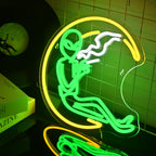 Mond und rauchender Außerirdischer – LED-Neonschild (5 V USB)