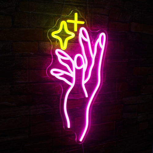 Hand und gelber Stern – LED-Neonschild (5 V USB)