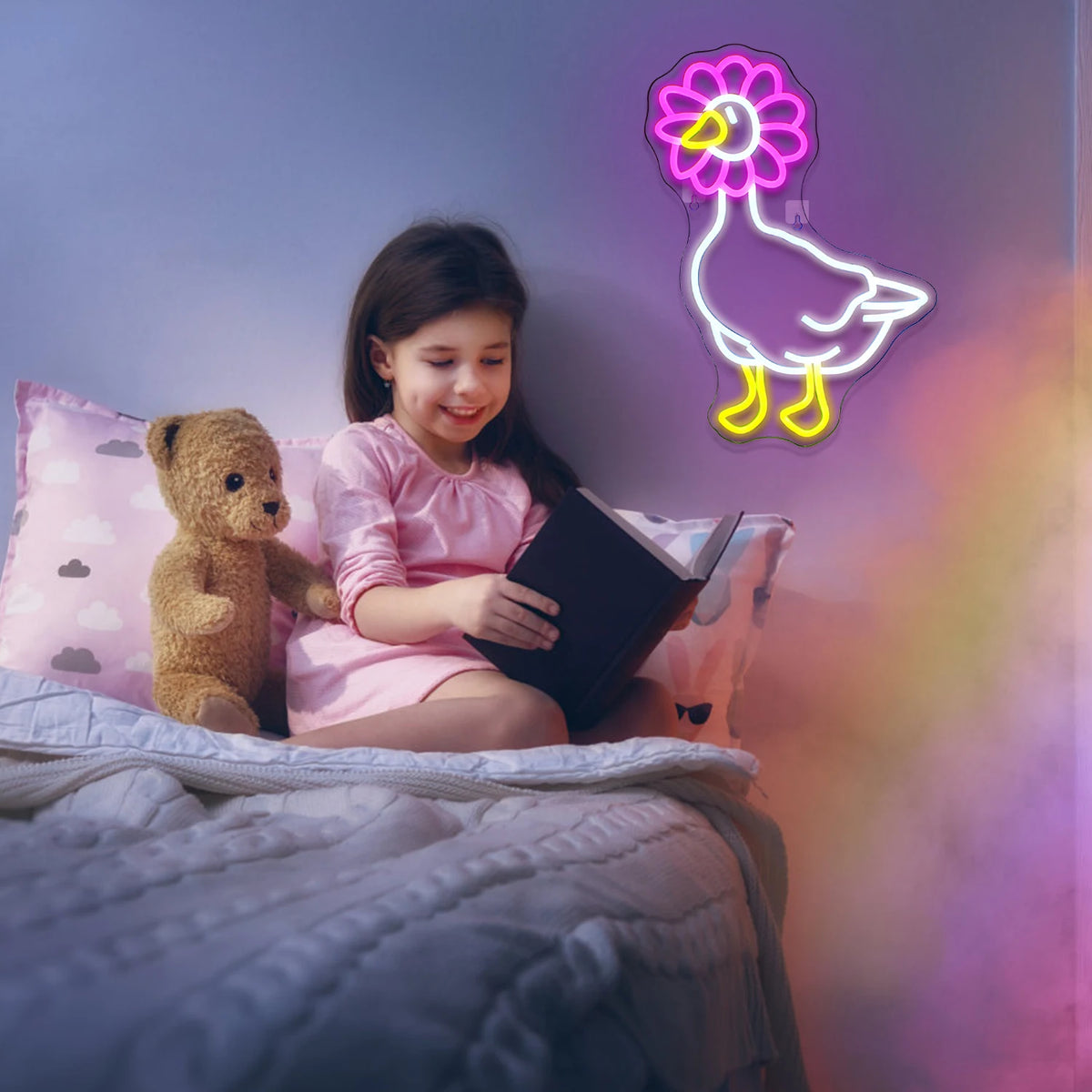 Rosa-weiße Ente – LED-Neonschild (5 V USB)