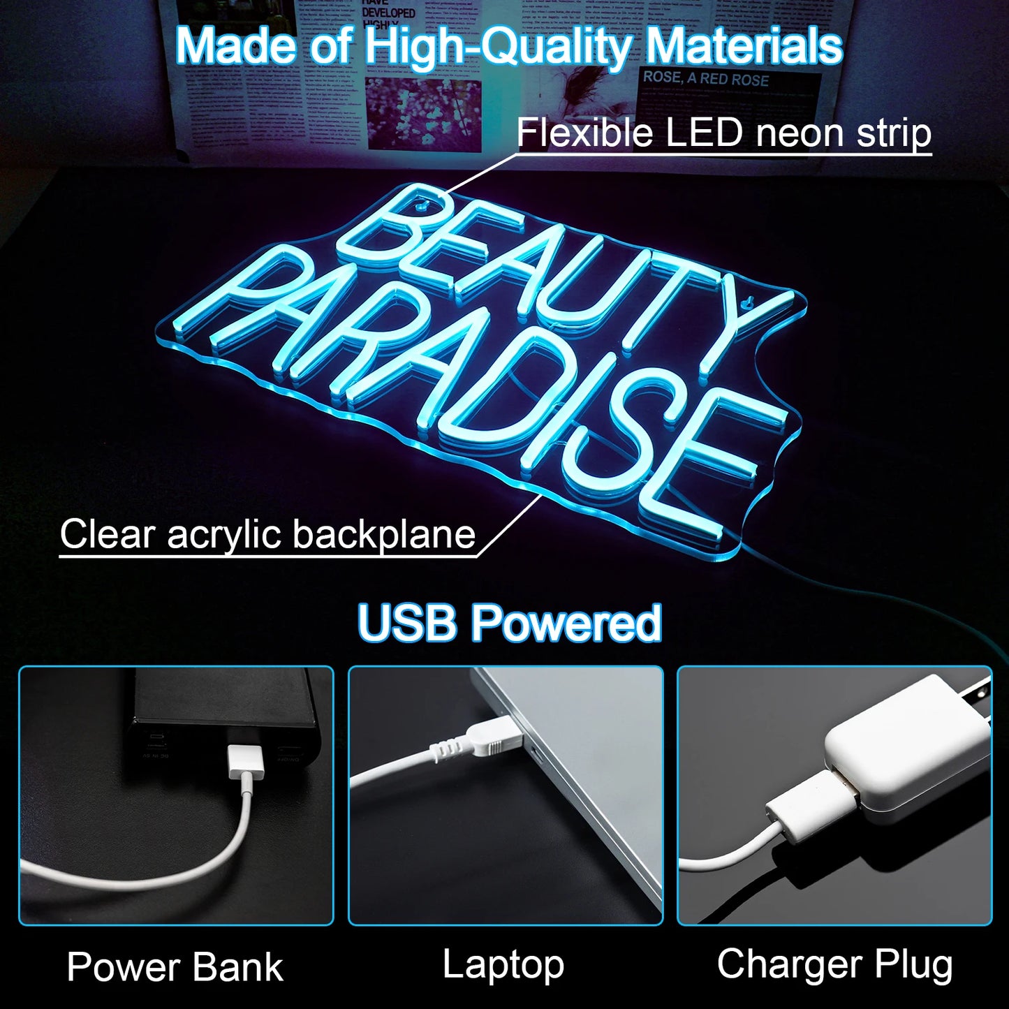 Beauty Paradise 5V Mini USB LED Neon Sign - Budget Friendly