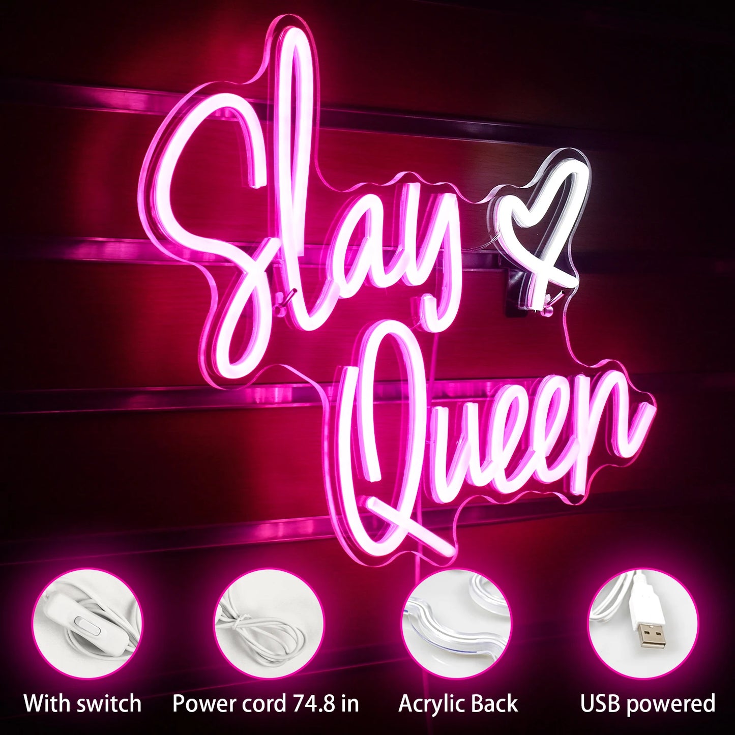 Slay Queen 5V Mini USB  LED Neon Sign - Budget Friendly