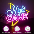 Night GAME – Dreieckiger Rahmen – LED-Neon-Schriftzug (5 V USB)