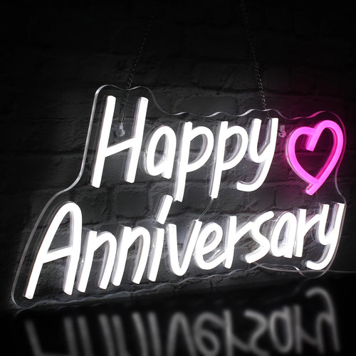 Happy Anniversary – Herz – LED-Neonschild (5 V USB)